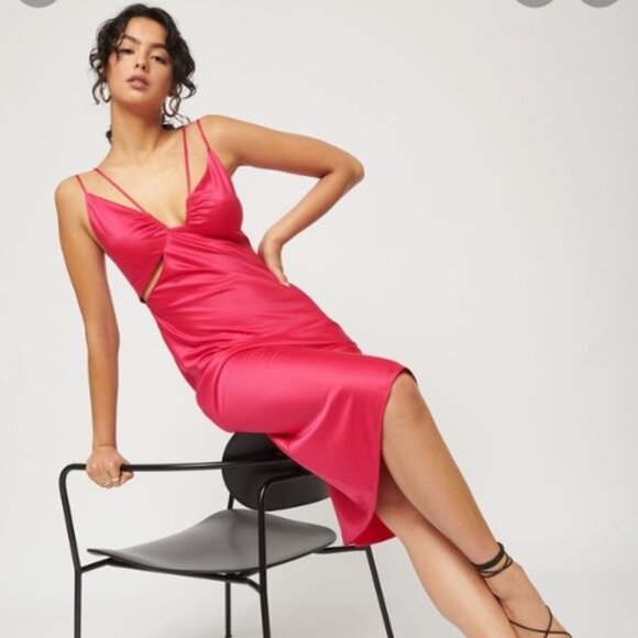 NEW Never Worn Dynamite Strappy Satin Midi Dress, Bright Rose, Size Medium - Picture 4 of 10